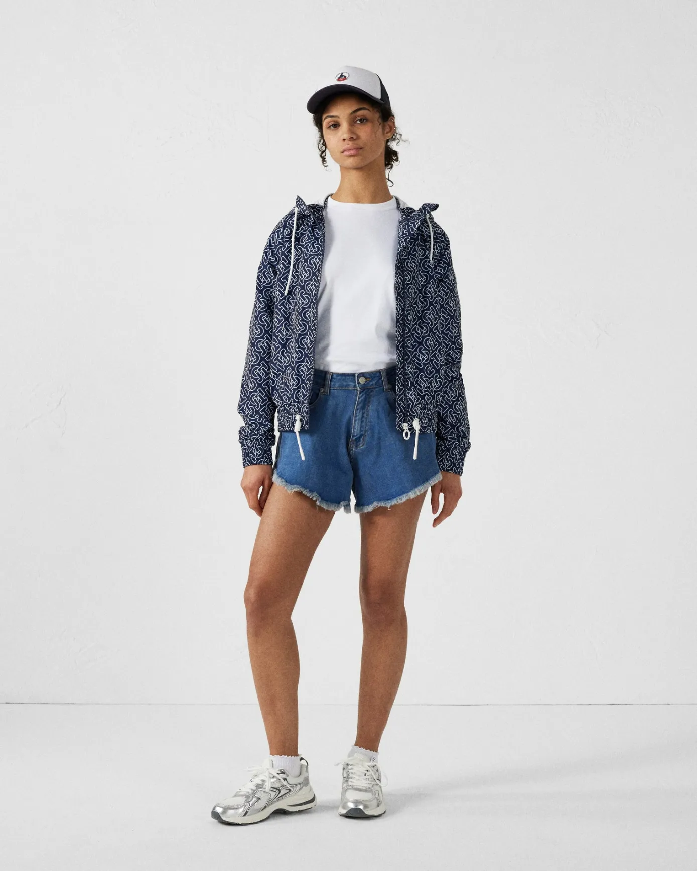 Blouson coupe-vent léger à capuche Mono marine Alize monogram
