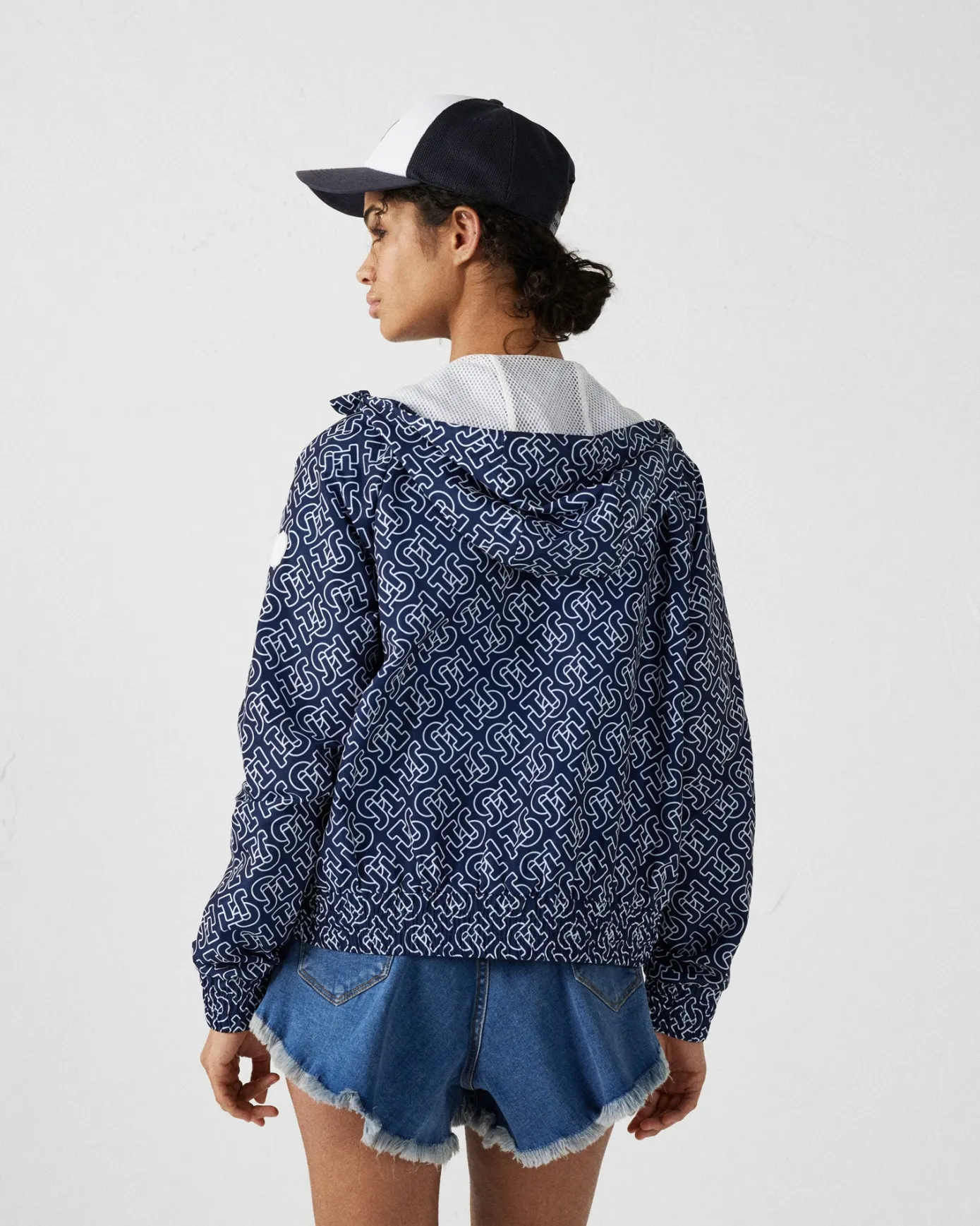 Blouson coupe-vent léger à capuche Mono marine Alize monogram