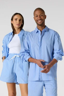 Chemise mixte en popeline Bleu céleste rayé Duffy stripe