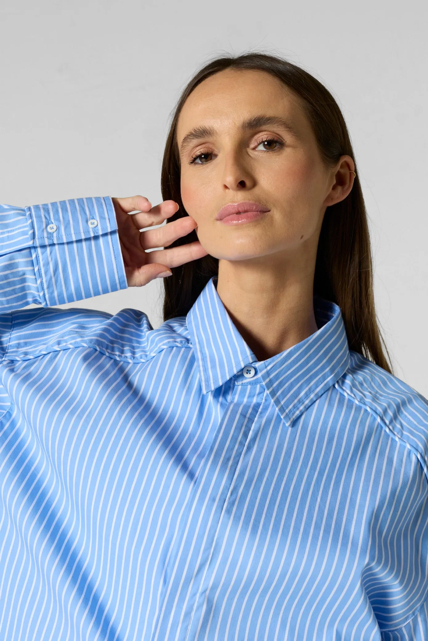 Chemise mixte en popeline Bleu céleste rayé Duffy stripe