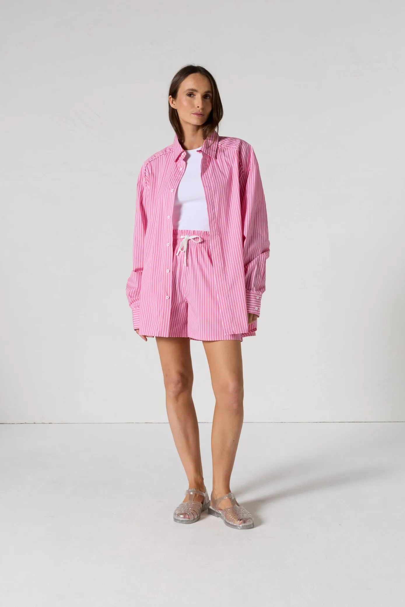 Chemise mixte en popeline Pink antique rayé Duffy stripe