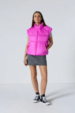 Doudoune courte oversize sans manches Rose électrique Lyna