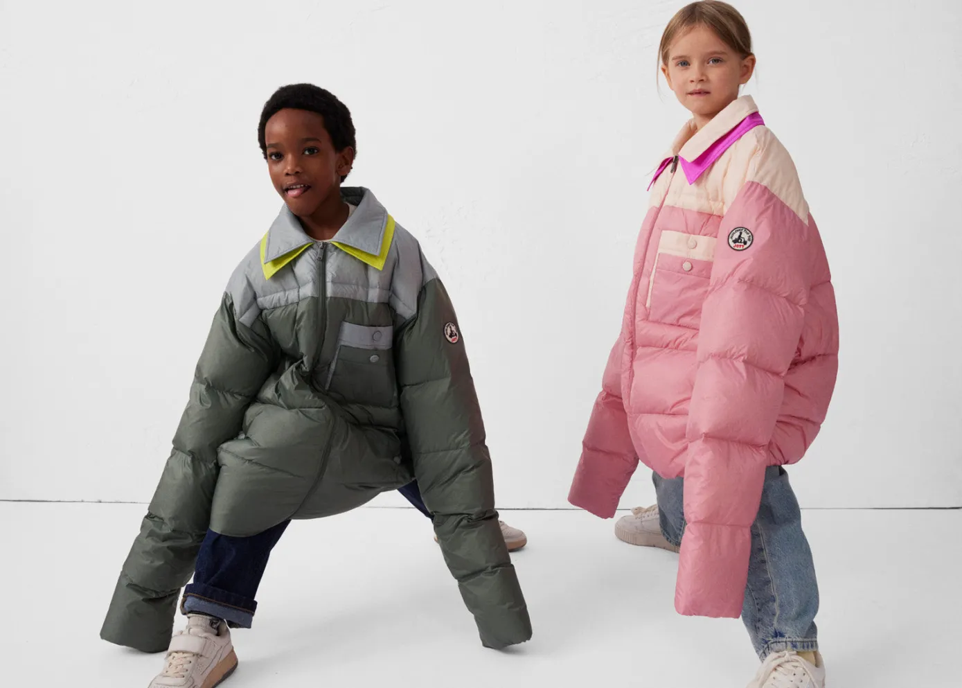 Doudoune enfant bicolore contrastée Vert sauge/Roche lunaire Orel
