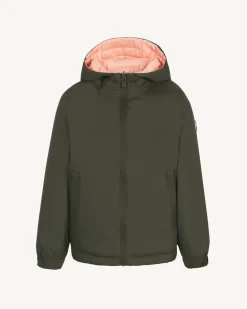 Doudoune enfant réversible à capuche Ultralight Army/Rose poudre Kyoto 2.0