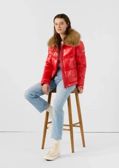Doudoune Grand Froid fausse fourrure Rouge carmin Nevada shiny