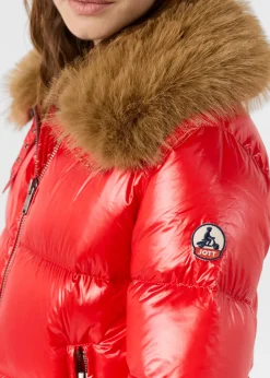 Doudoune Grand Froid fausse fourrure Rouge carmin Nevada shiny