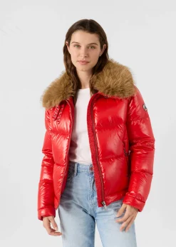 Doudoune Grand Froid fausse fourrure Rouge carmin Nevada shiny