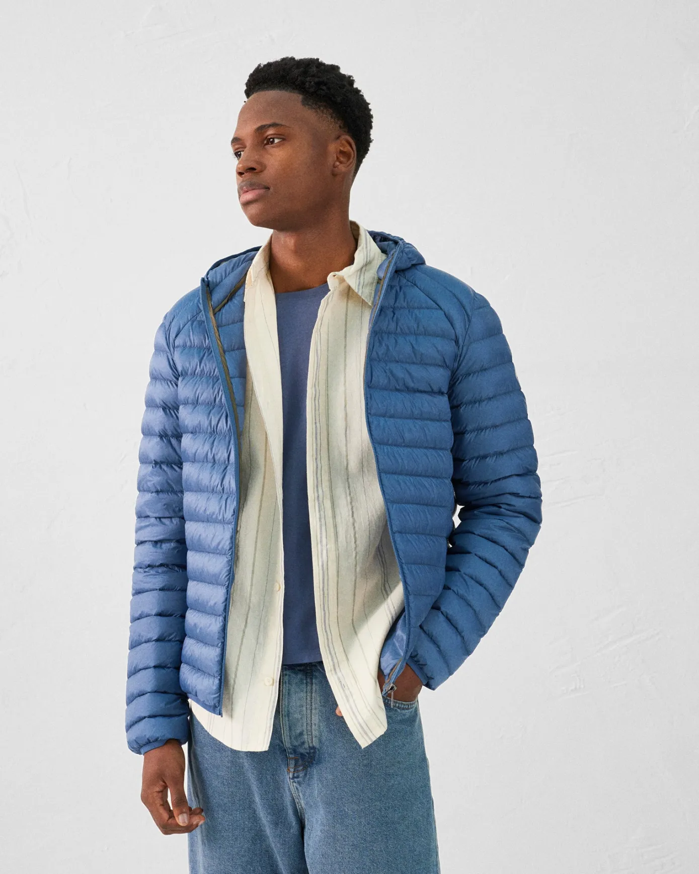 Doudoune légère à capuche Bleu jeans Nico