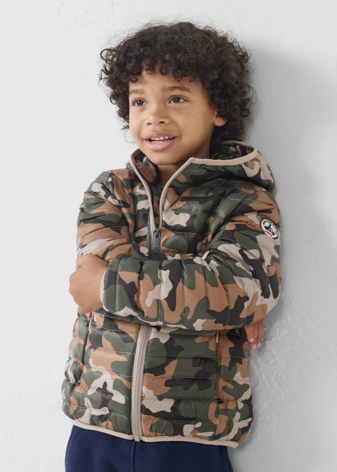 Doudoune légère à capuche enfant Camo sucre roux Hugo print