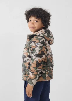 Doudoune légère à capuche enfant Camo sucre roux Hugo print