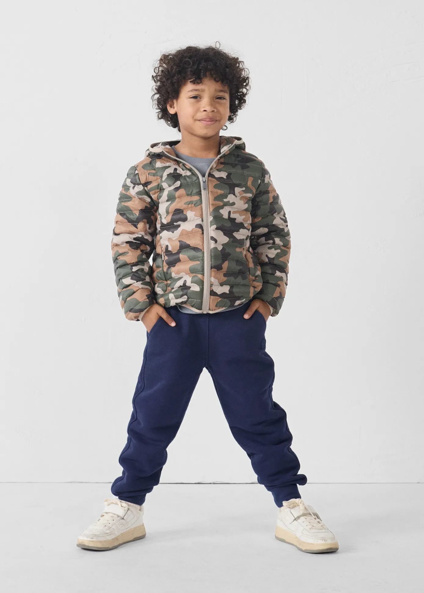 Doudoune légère à capuche enfant Camo sucre roux Hugo print