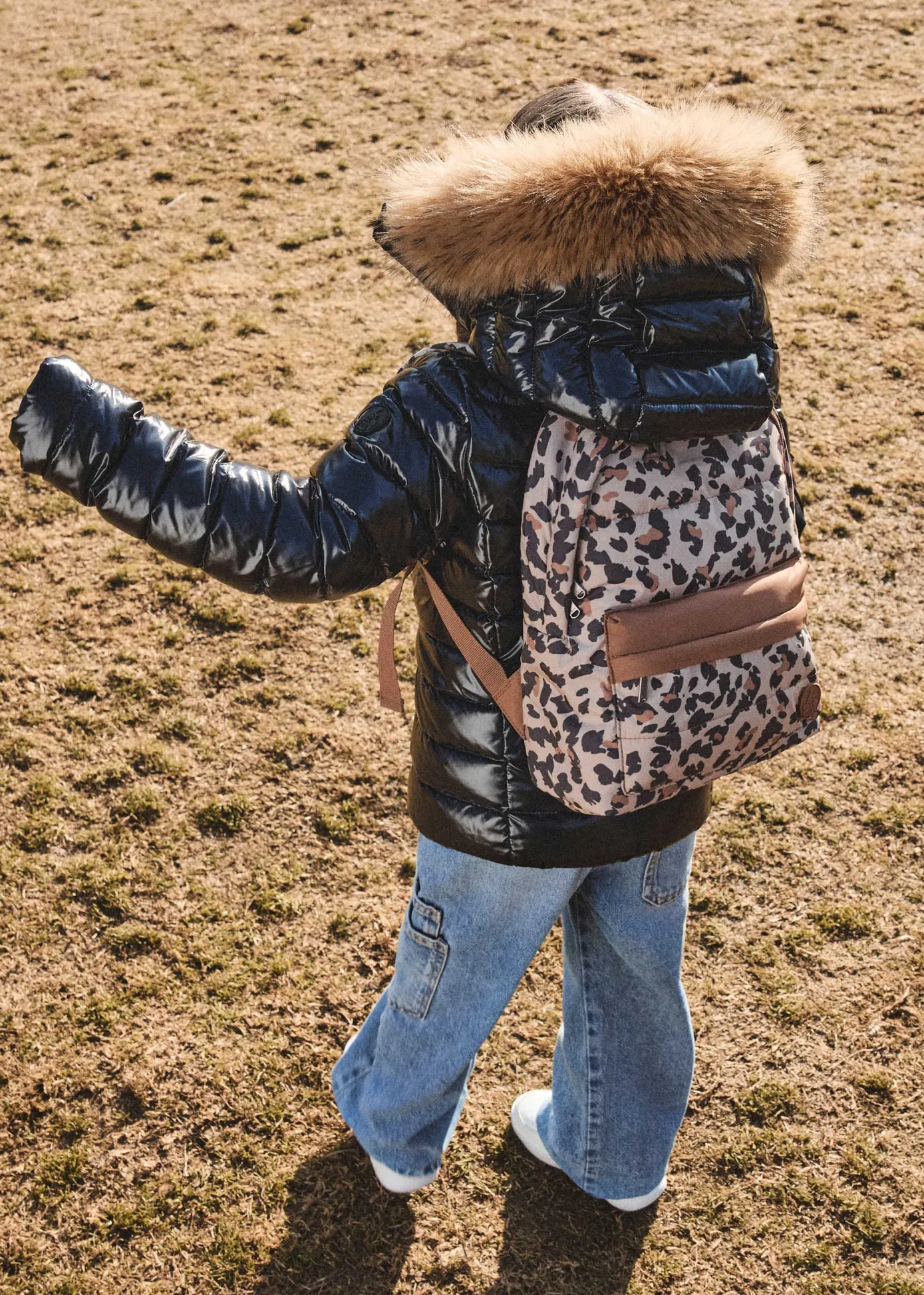 Sac à dos + trousse Leopard beige Pupil print