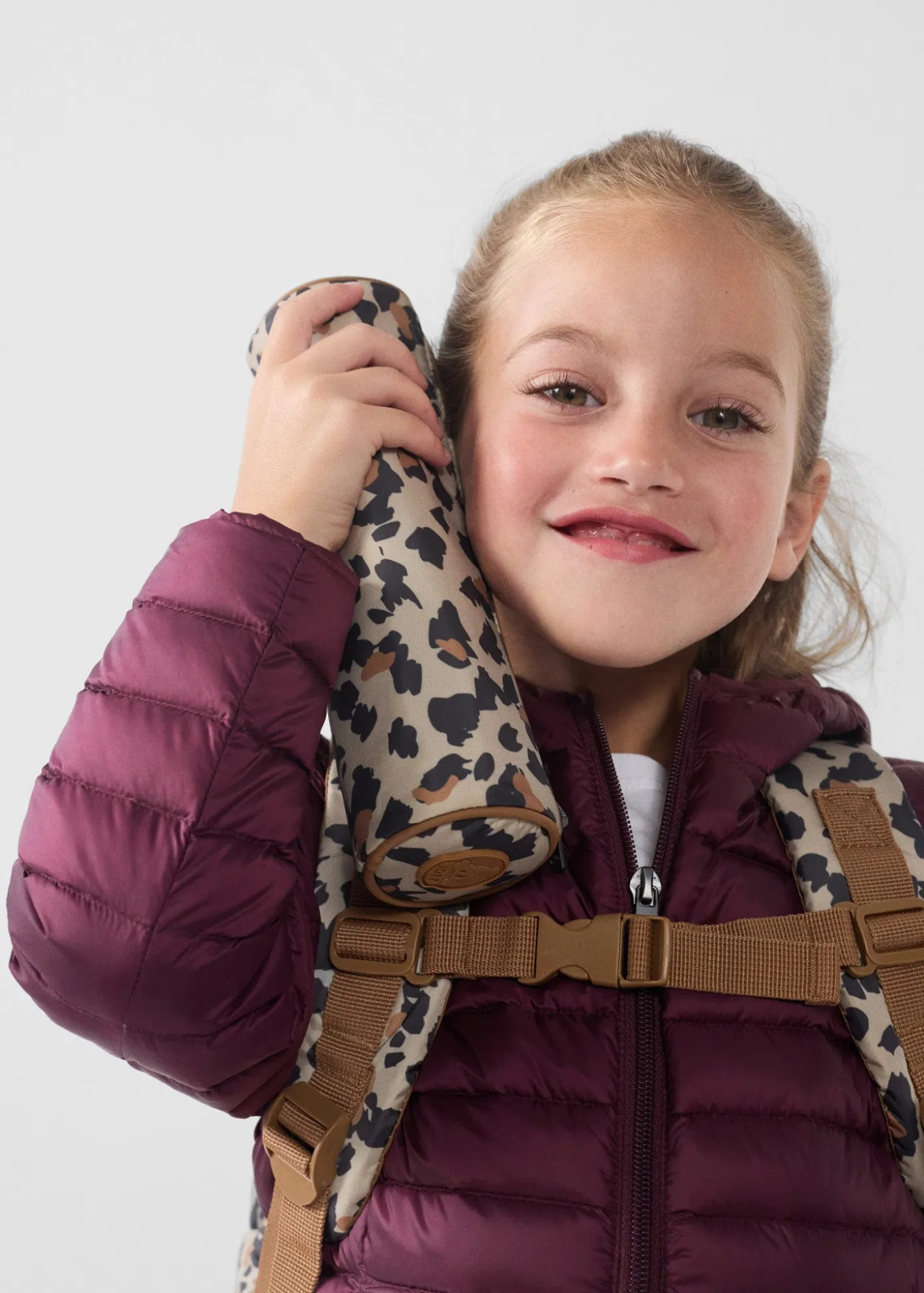 Sac à dos + trousse Leopard beige Pupil print