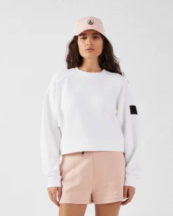 Sweat bimatière col rond Blanc Pinako