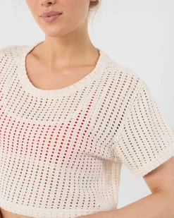 T-shirt col rond en maille de coton Naturel Giada