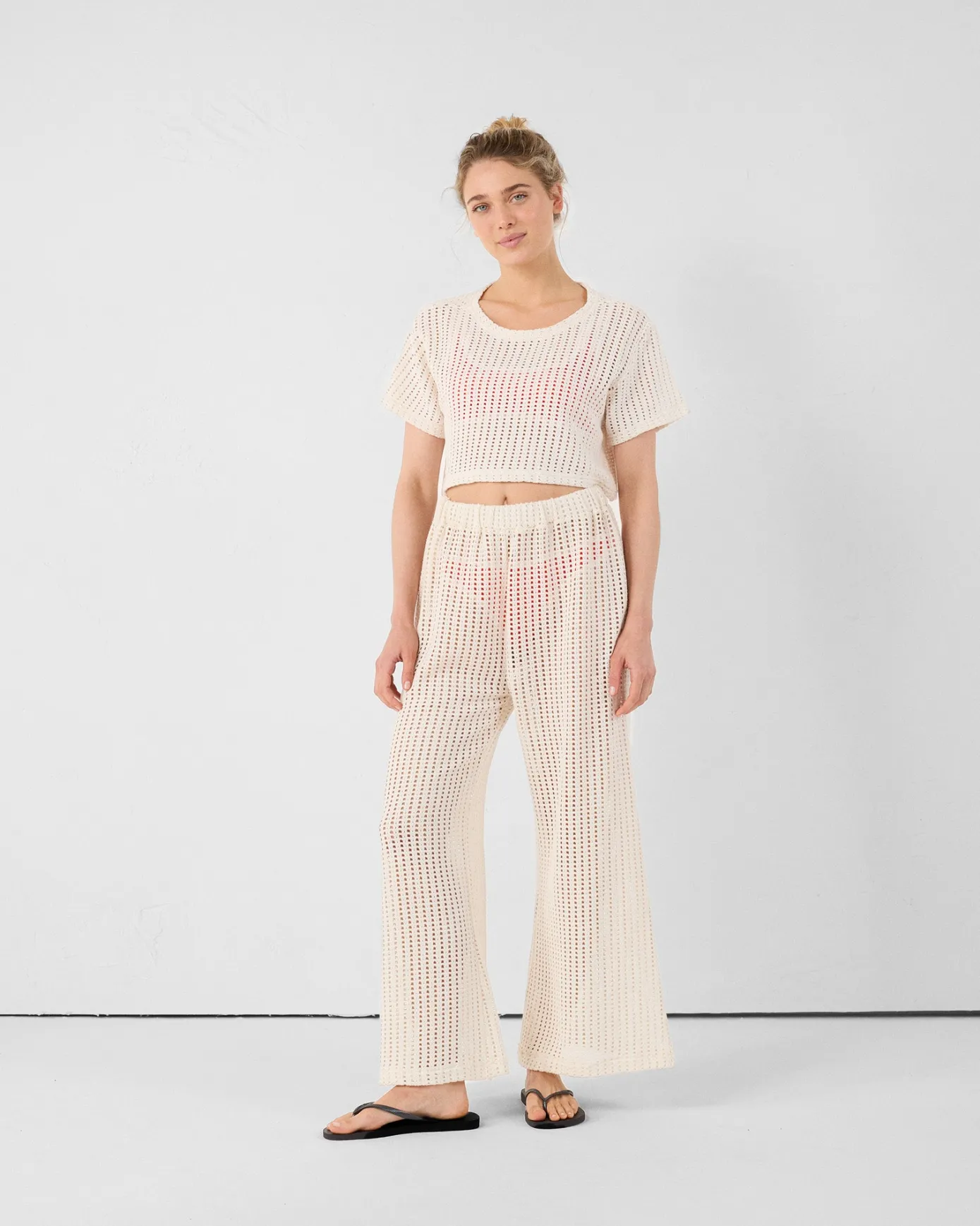 T-shirt col rond en maille de coton Naturel Giada