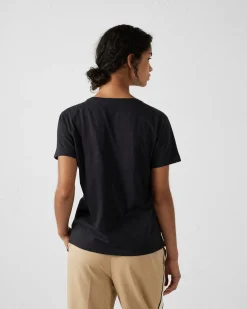 T-shirt col rond femme en coton Noir Angela