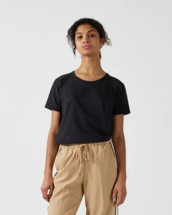 T-shirt col rond femme en coton Noir Angela