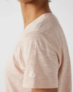 T-shirt col rond femme en coton Pêche clair Angela