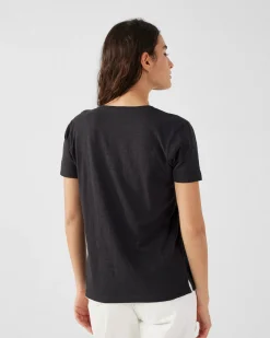 T-shirt col V femme en coton Noir Sonia
