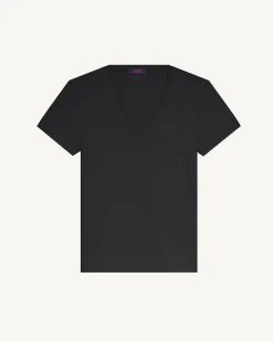 T-shirt col V femme en coton Noir Sofia