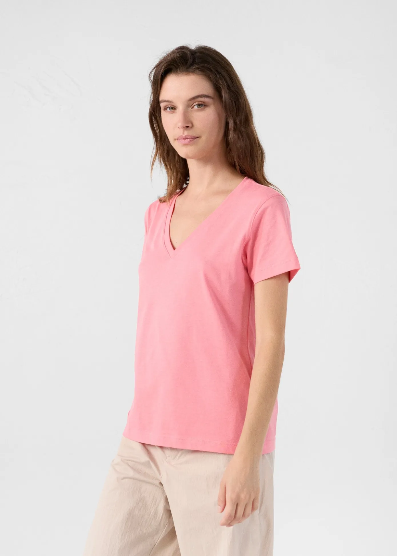 T-Shirt col V Vibrant pink Sofy