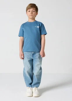 T-shirt enfant col rond imprimé Bleu jeans Mak