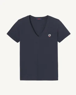 T-shirt uni col V en coton biologique Marine Cancun 2.0