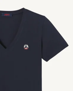 T-shirt uni col V en coton biologique Marine Cancun 2.0
