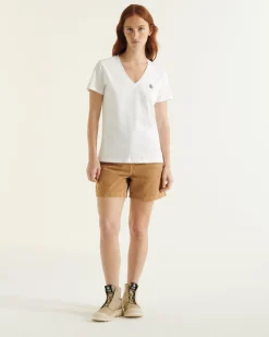 T-shirt uni col V en coton biologique Blanc Cancun 2.0