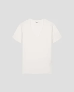 T-shirt uni col V en coton Blanc Sofia 2.0