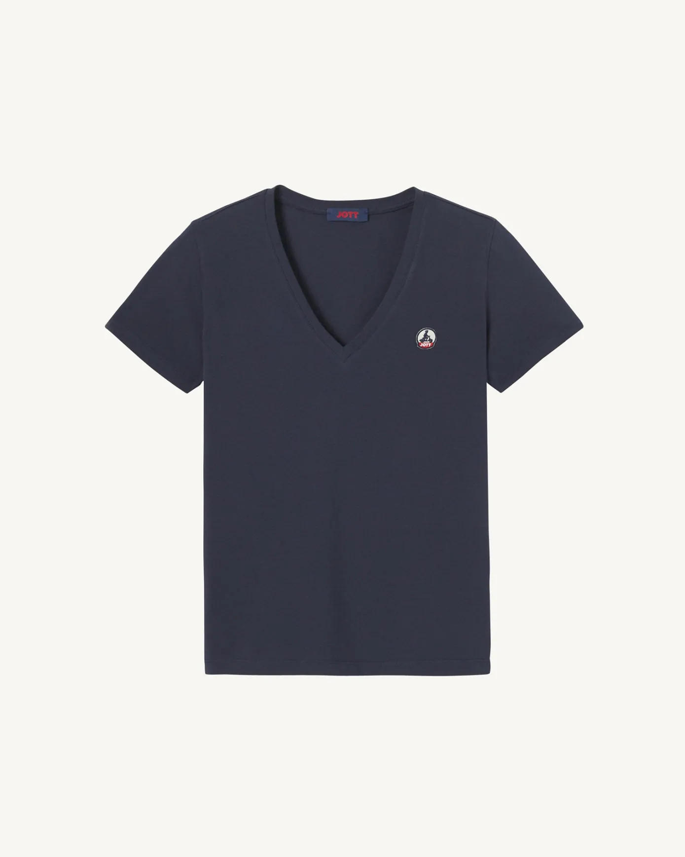 T-shirt uni col V femme en coton biologique Marine Cancun
