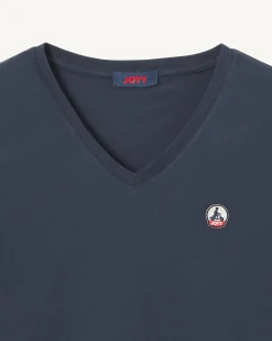 T-shirt uni col V femme en coton biologique Marine Cancun
